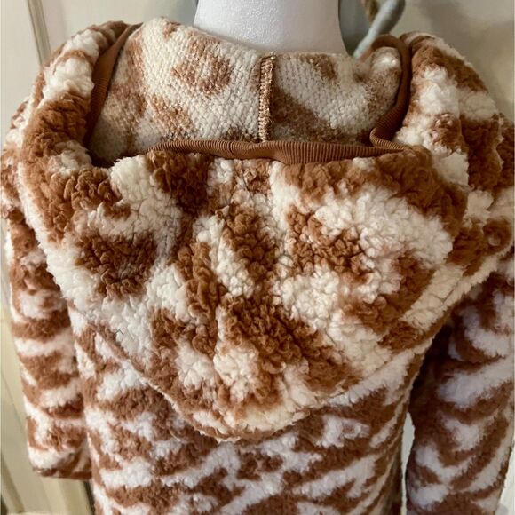 VS Pink Sherpa Oversized Pullover Hoodie V-neck in Brown White, Sz XS - Picture 6 of 16
